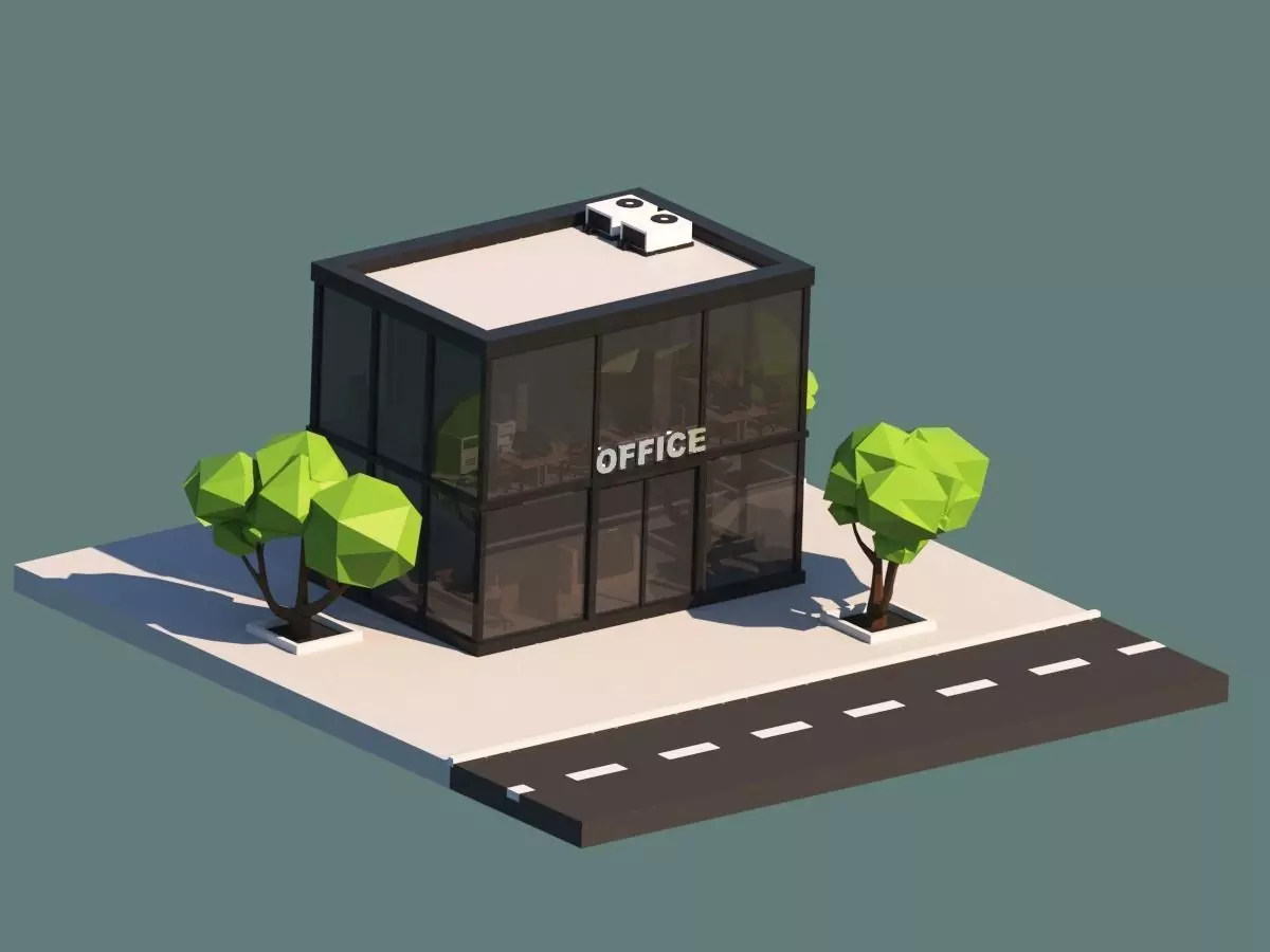 Cartoon Low Poly Office Building Low-poly 3D model_0