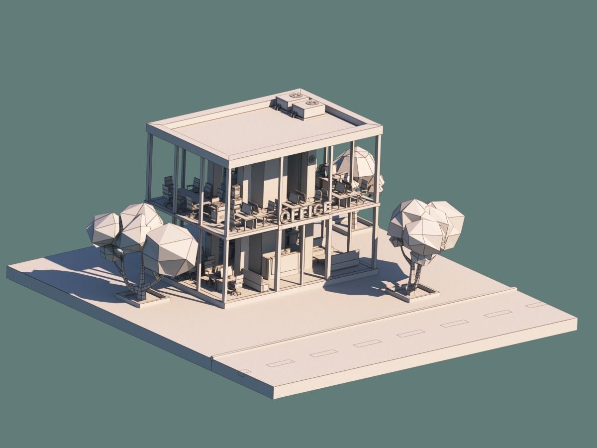 Cartoon Low Poly Office Building Low-poly 3D model_3