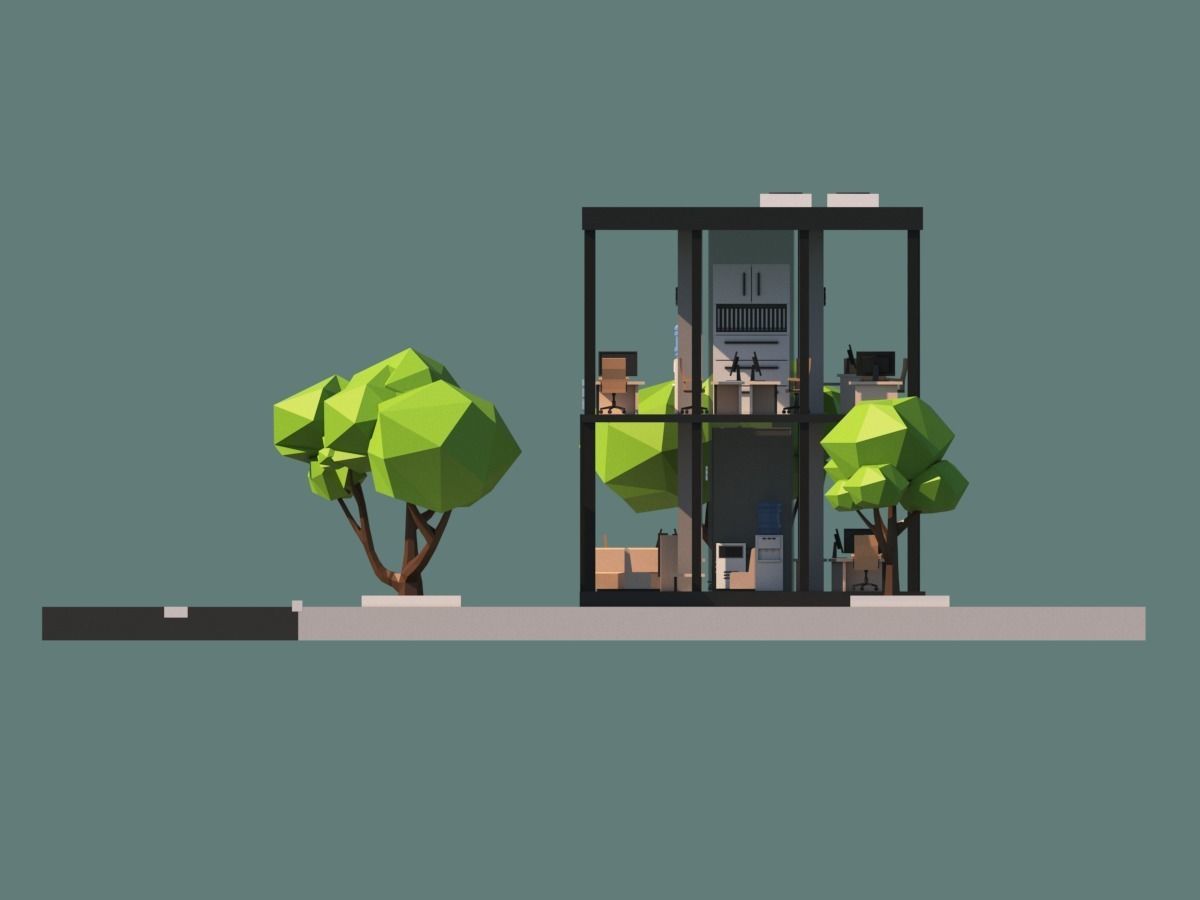 Cartoon Low Poly Office Building Low-poly 3D model_7
