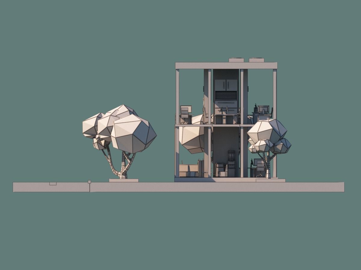 Cartoon Low Poly Office Building Low-poly 3D model_8