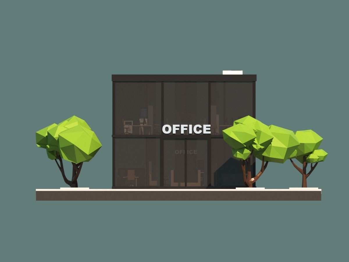Cartoon Low Poly Office Building Low-poly 3D model_4