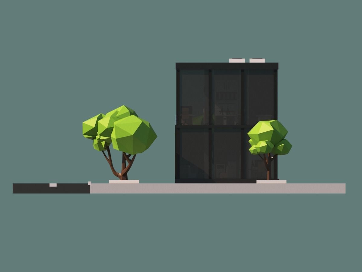 Cartoon Low Poly Office Building Low-poly 3D model_6