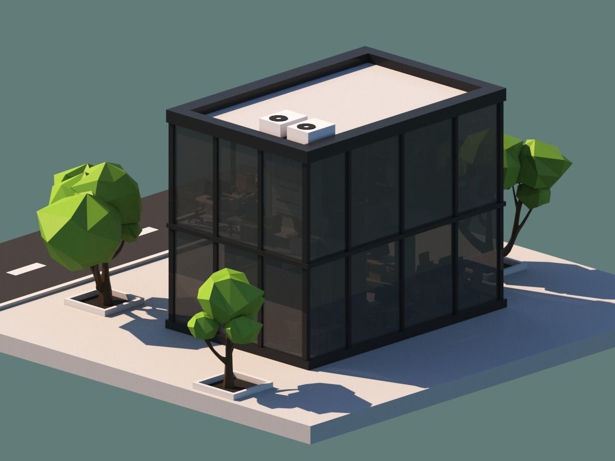 Cartoon Low Poly Office Building Low-poly 3D model_9