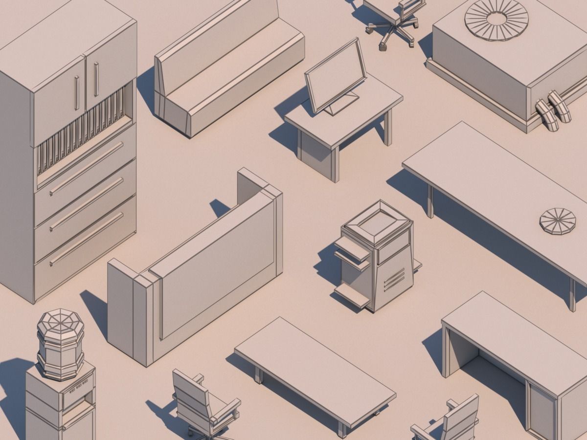 Cartoon Low Poly Office Building Low-poly 3D model_13