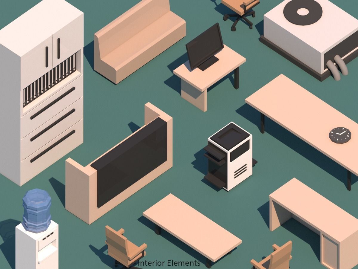 Cartoon Low Poly Office Building Low-poly 3D model_12