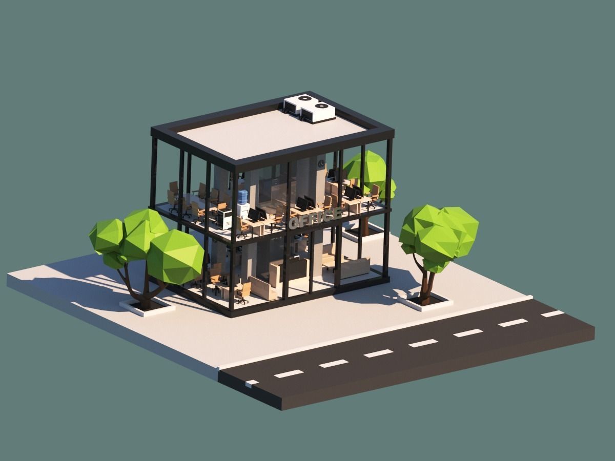 Cartoon Low Poly Office Building Low-poly 3D model_1