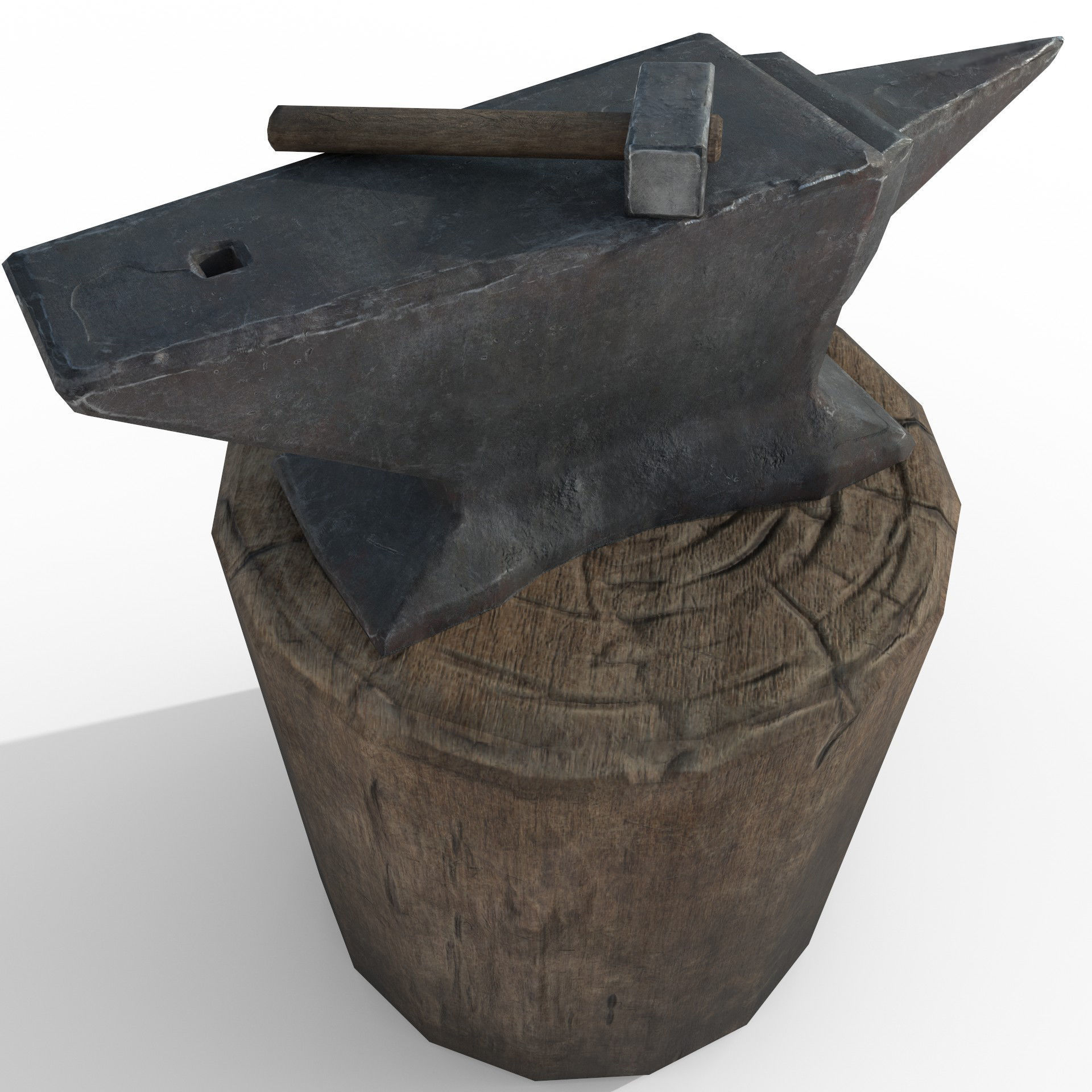 Anvil and Sledgehammer Low-poly 3D model_1