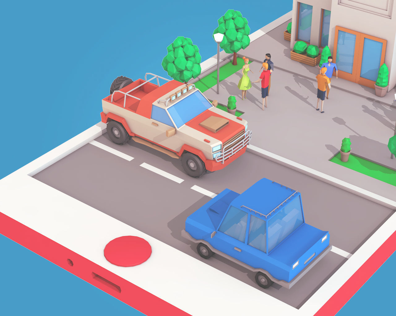 Cartoon Bank Building on Phone screen Low-poly 3D model_6