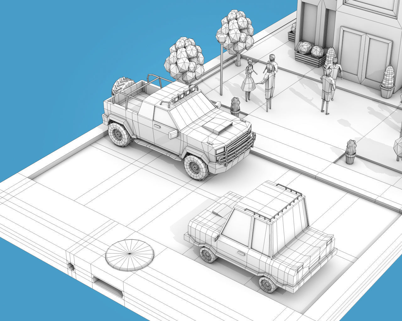 Cartoon Bank Building on Phone screen Low-poly 3D model_7