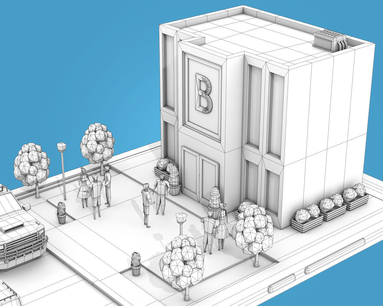 Cartoon Bank Building on Phone screen Low-poly 3D model_5