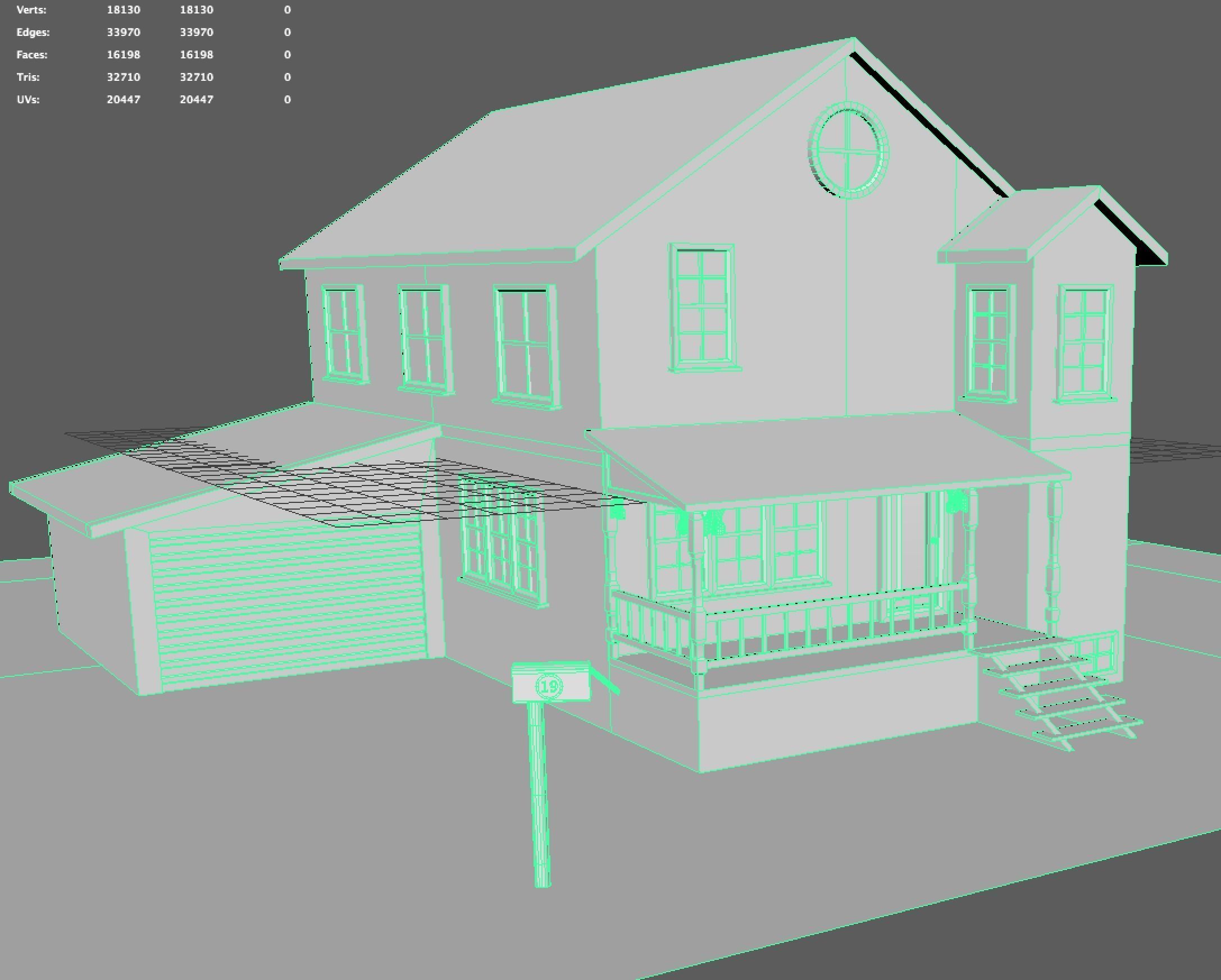 lowpoly Home house with porch Low-poly 3D model_7