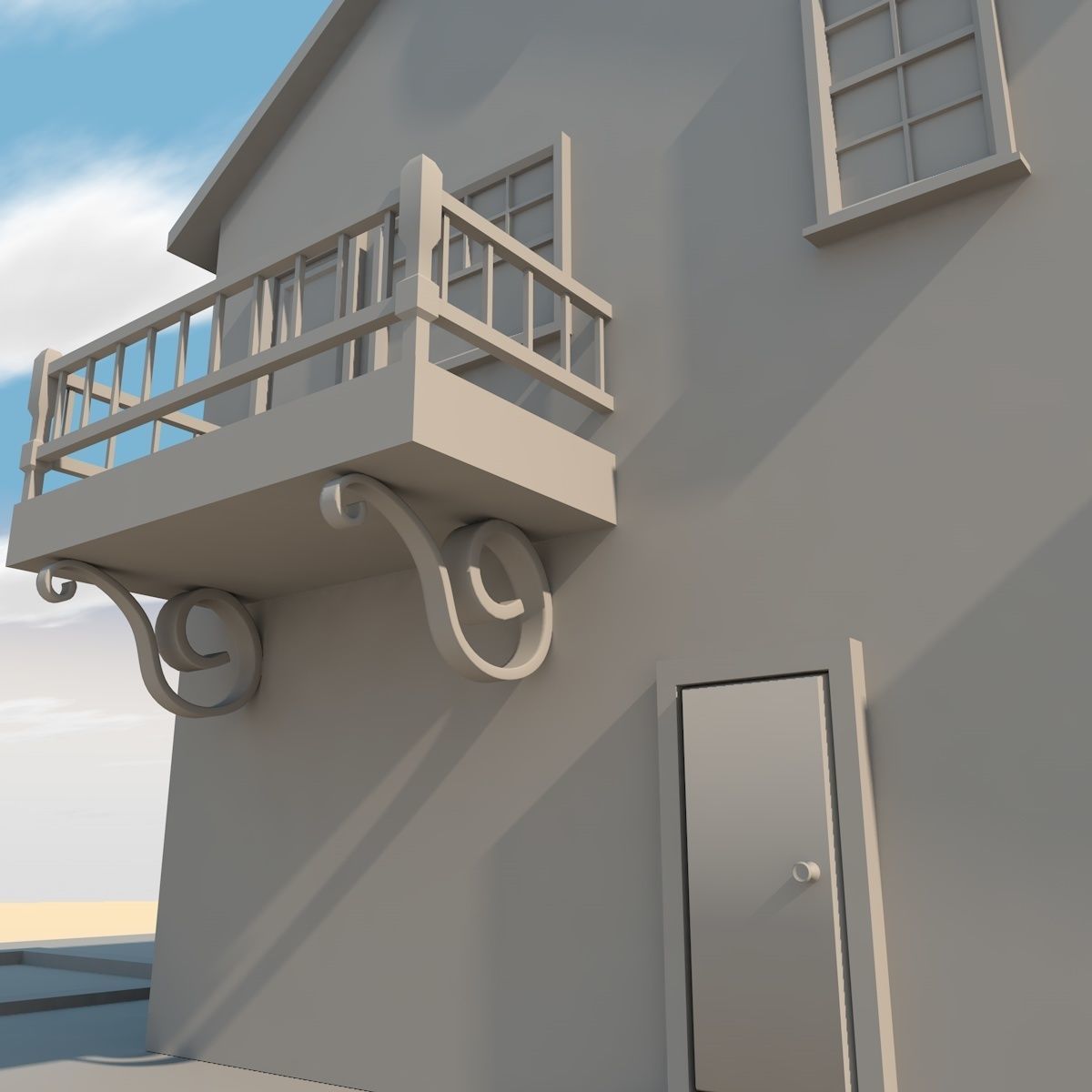 lowpoly Home house with porch Low-poly 3D model_1