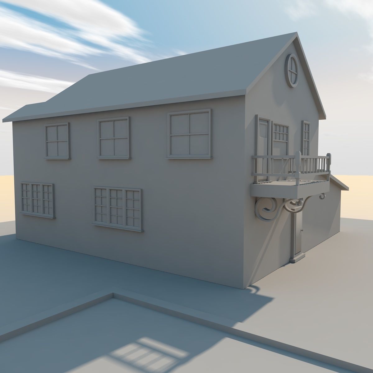 lowpoly Home house with porch Low-poly 3D model_4