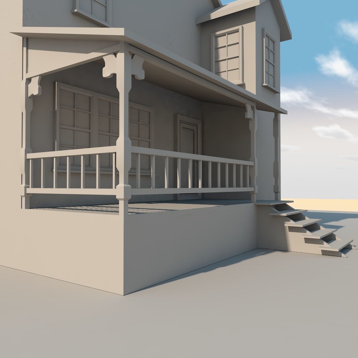lowpoly Home house with porch Low-poly 3D model_2