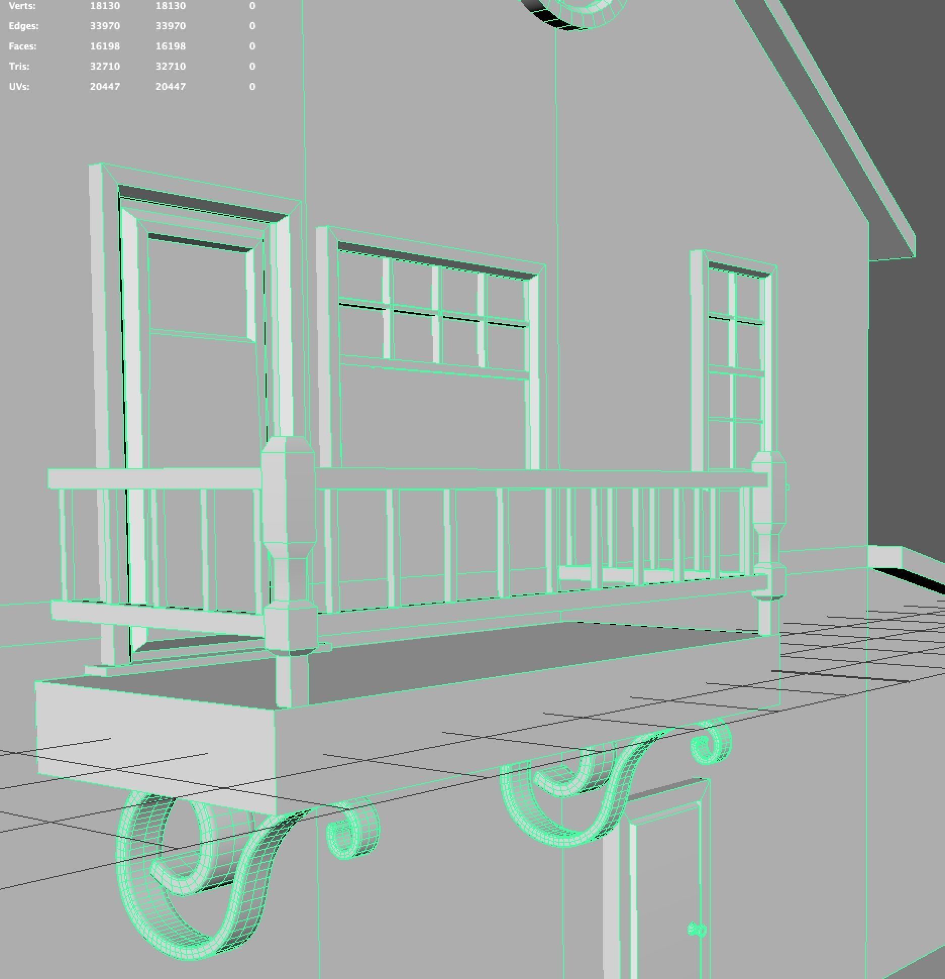 lowpoly Home house with porch Low-poly 3D model_11