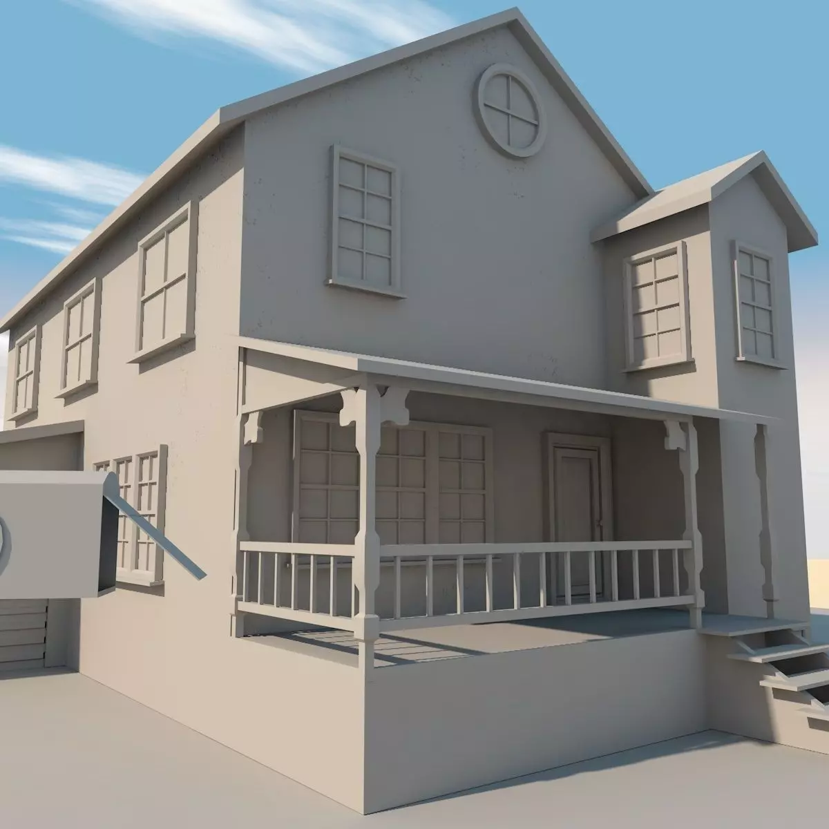 lowpoly Home house with porch Low-poly 3D model_0