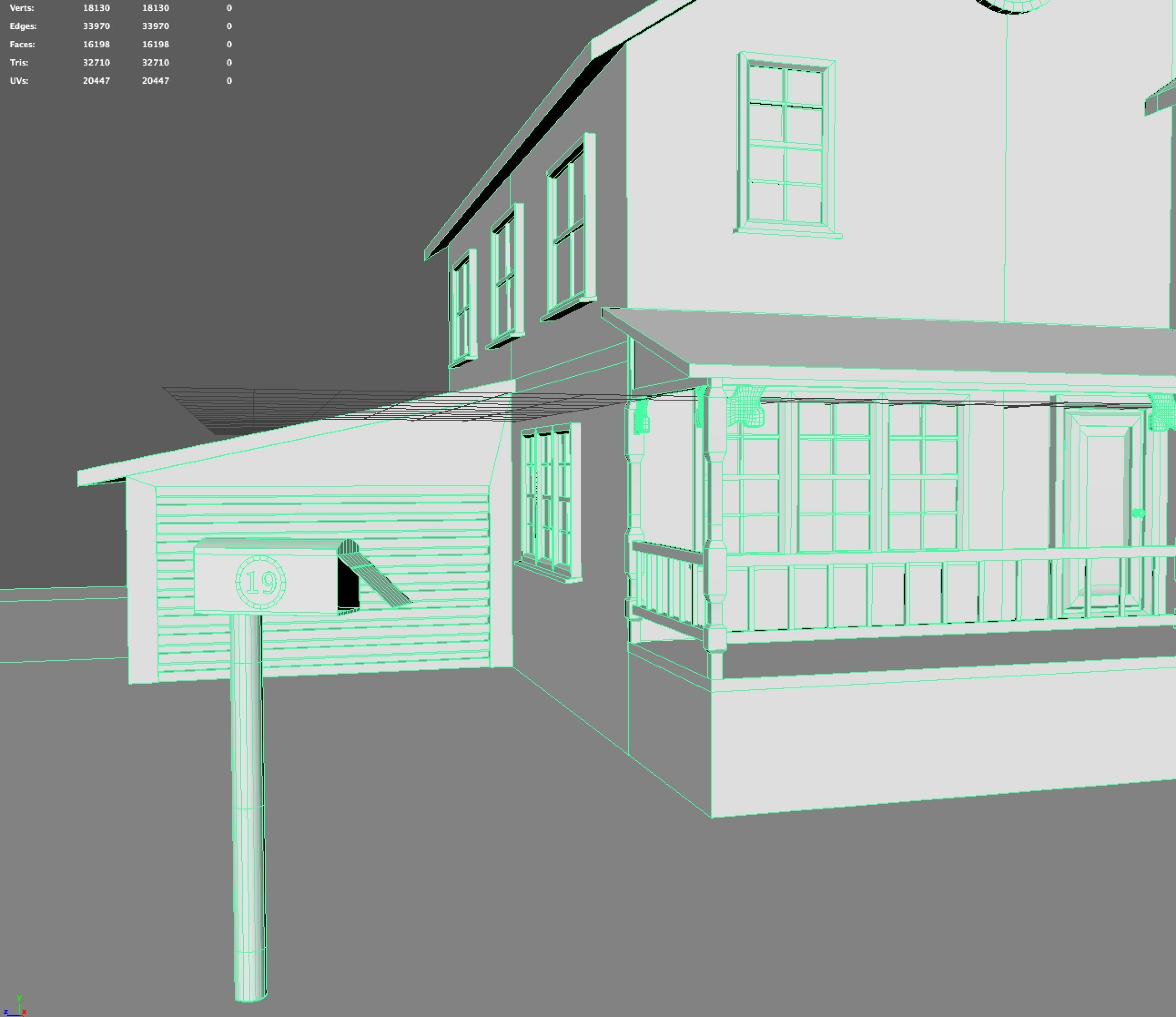 lowpoly Home house with porch Low-poly 3D model_9
