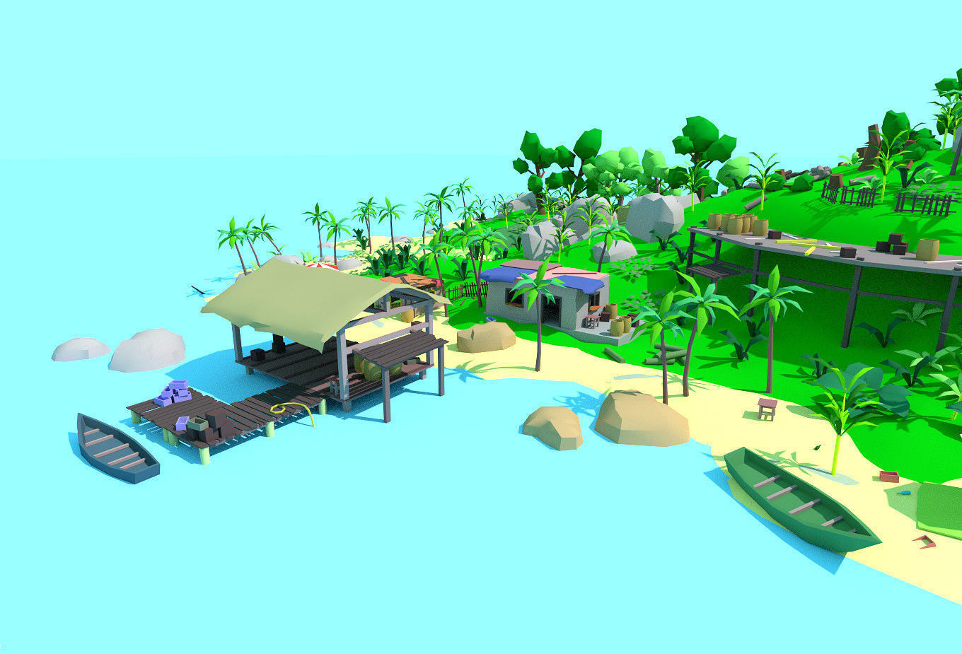 low poly cartoon tropical island scene Low-poly 3D model_1