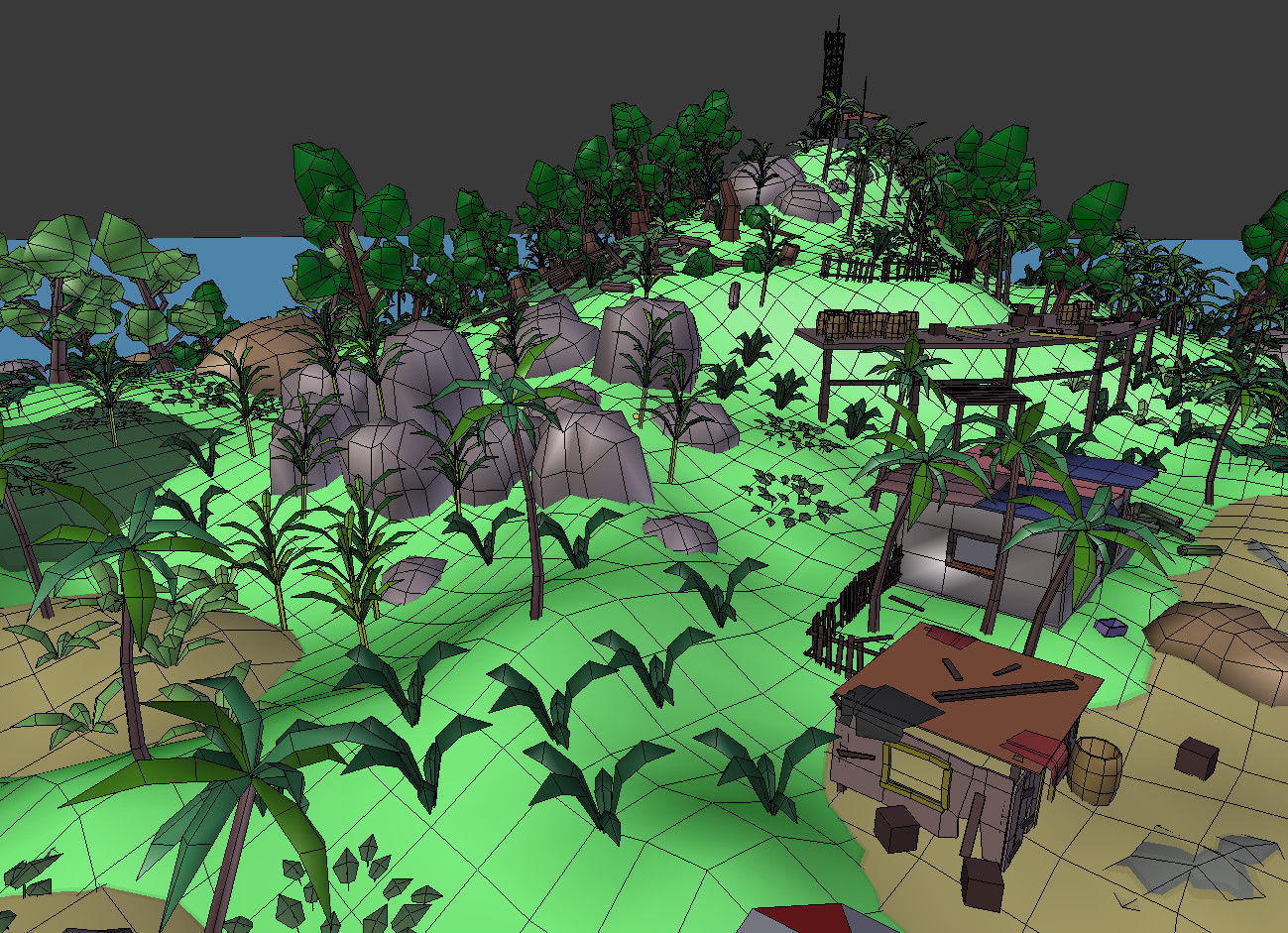 low poly cartoon tropical island scene Low-poly 3D model_11