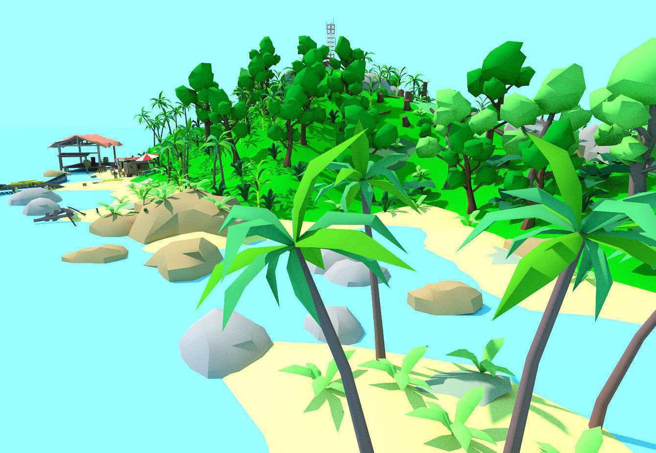 low poly cartoon tropical island scene Low-poly 3D model_8
