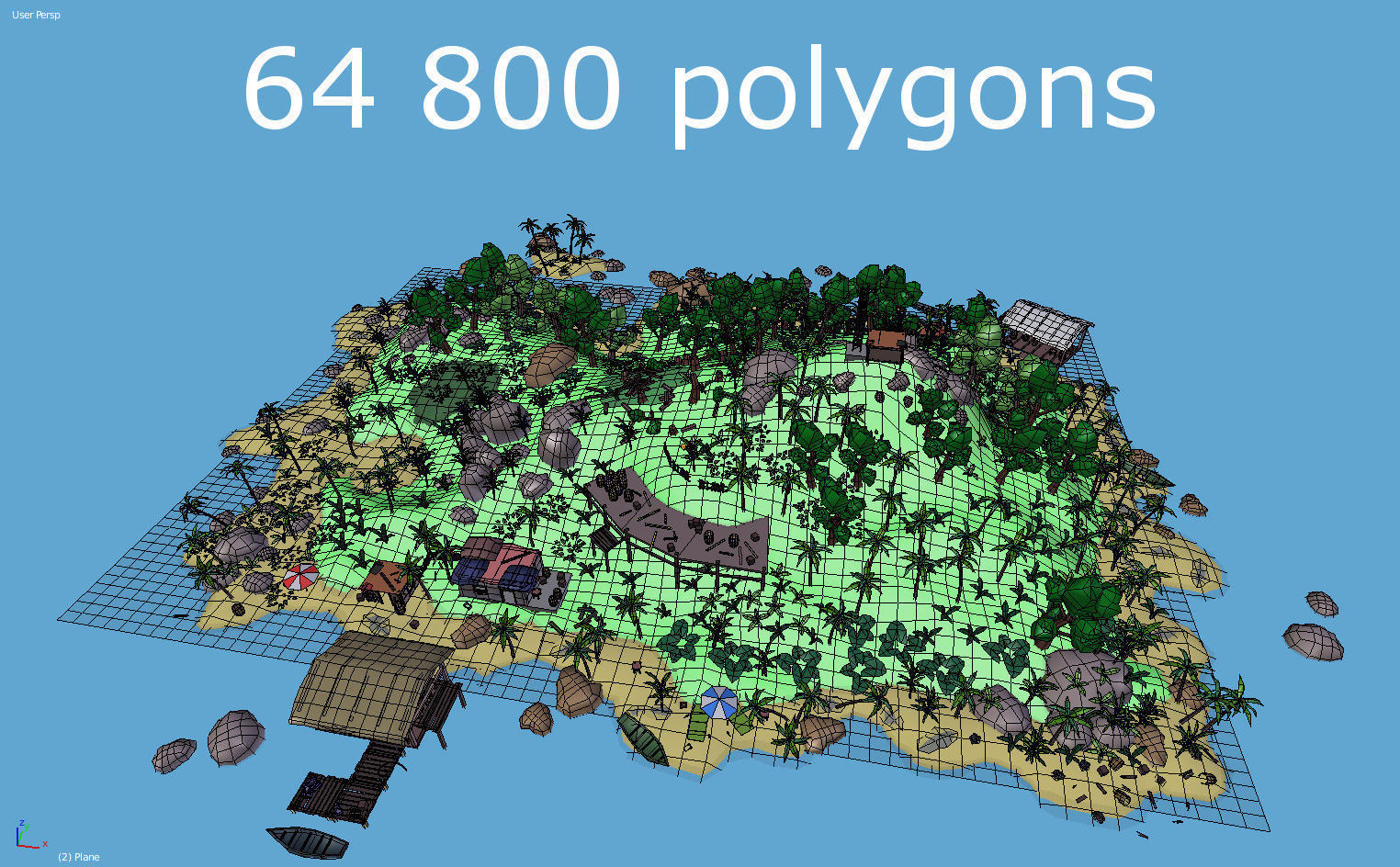 low poly cartoon tropical island scene Low-poly 3D model_9