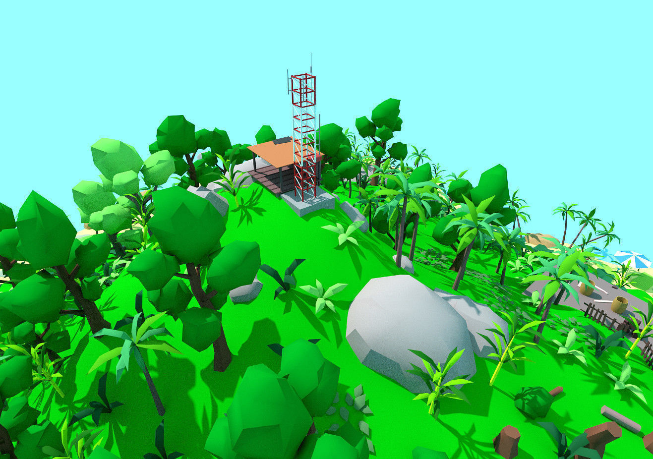 low poly cartoon tropical island scene Low-poly 3D model_7