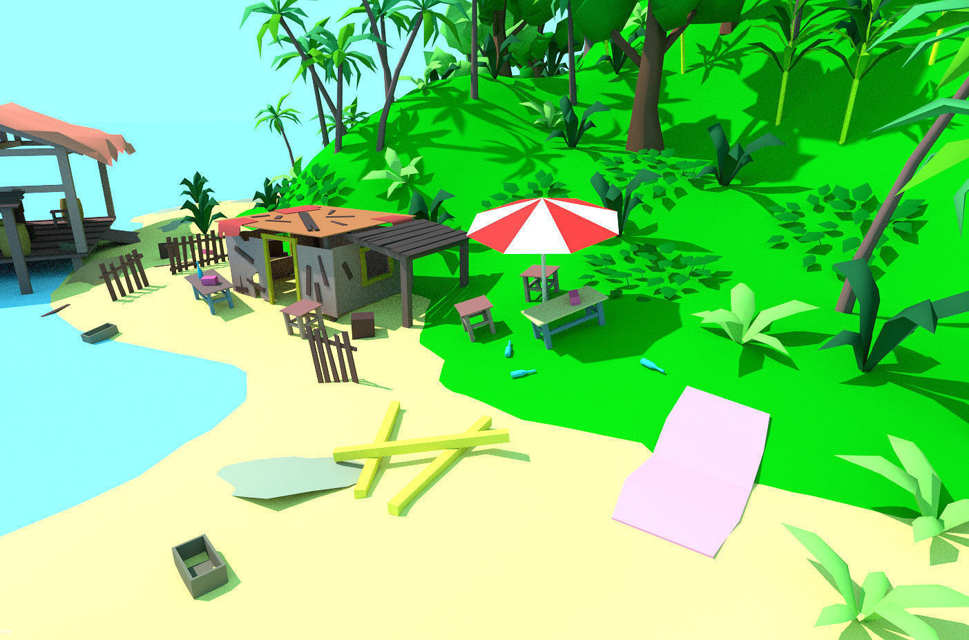 low poly cartoon tropical island scene Low-poly 3D model_3