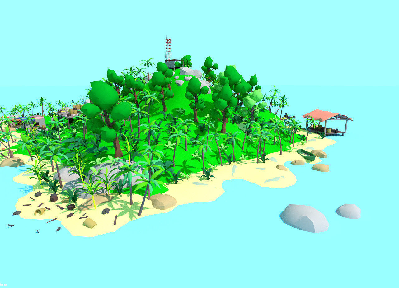 low poly cartoon tropical island scene Low-poly 3D model_2