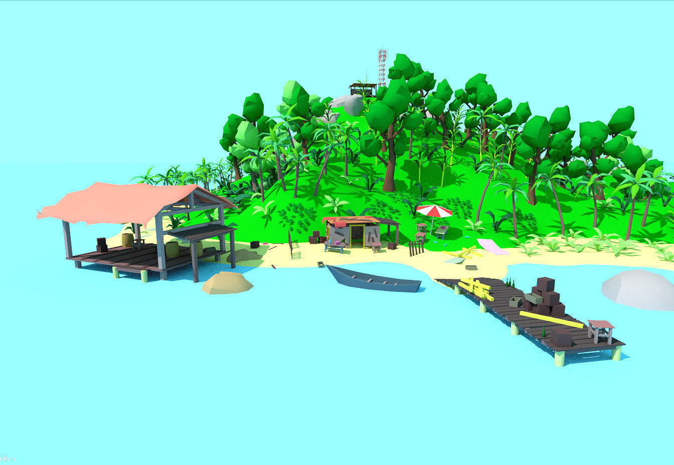 low poly cartoon tropical island scene Low-poly 3D model_4