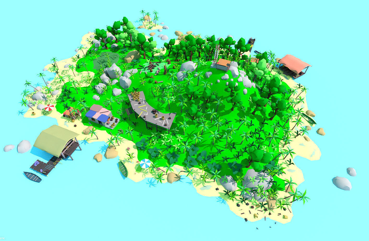 low poly cartoon tropical island scene Low-poly 3D model_5