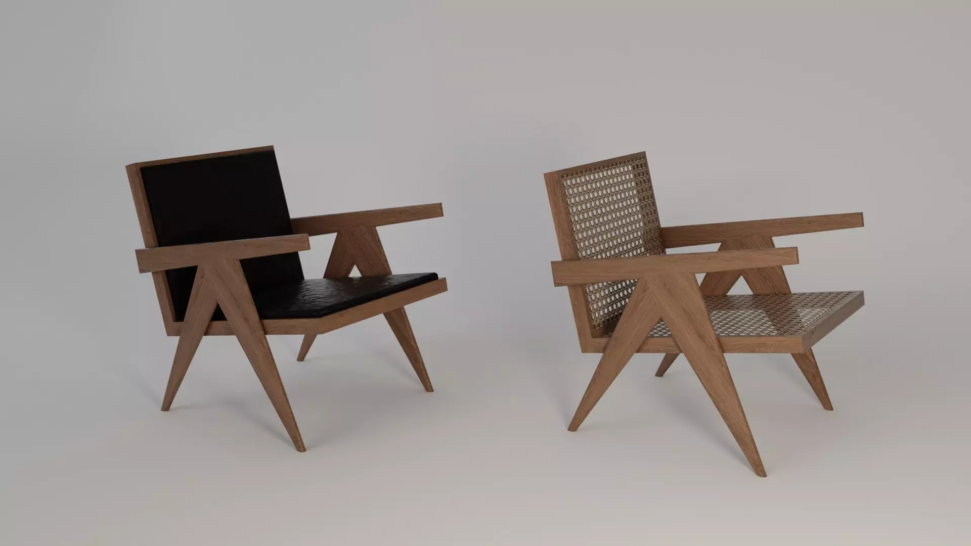 armchair pair of wooden chairs 3D model_0