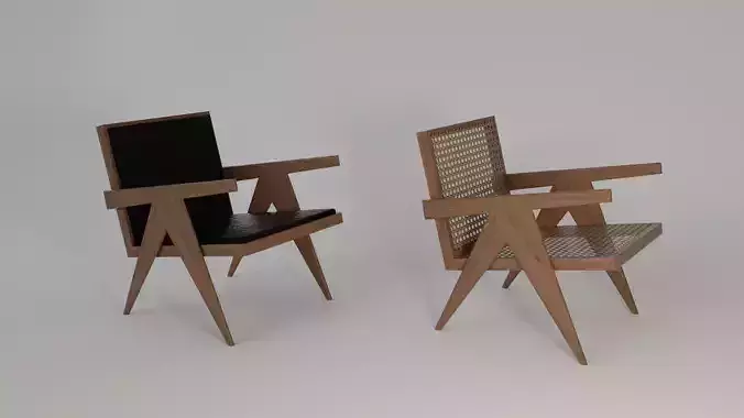 armchair pair of wooden chairs 3D model