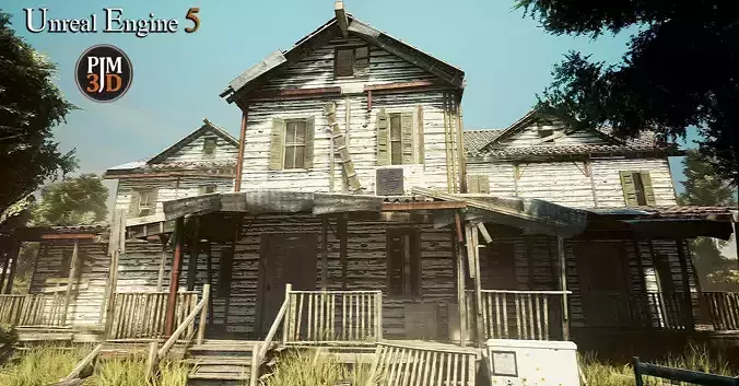 UE4 UE5 Abandoned wooden house modular V02Pro Updated 009 Low-poly 3D model