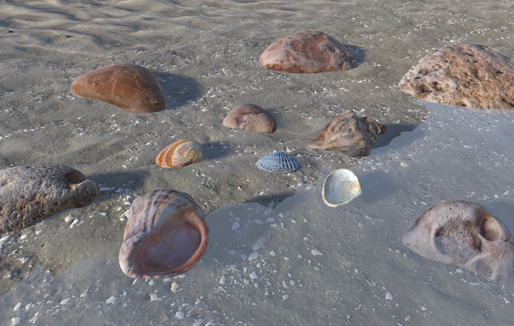 Beach Rocks and Shells Low-poly 3D model_3