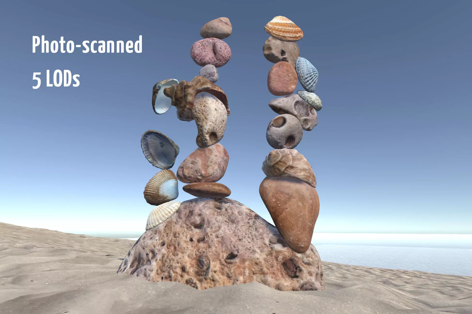 Beach Rocks and Shells Low-poly 3D model_0