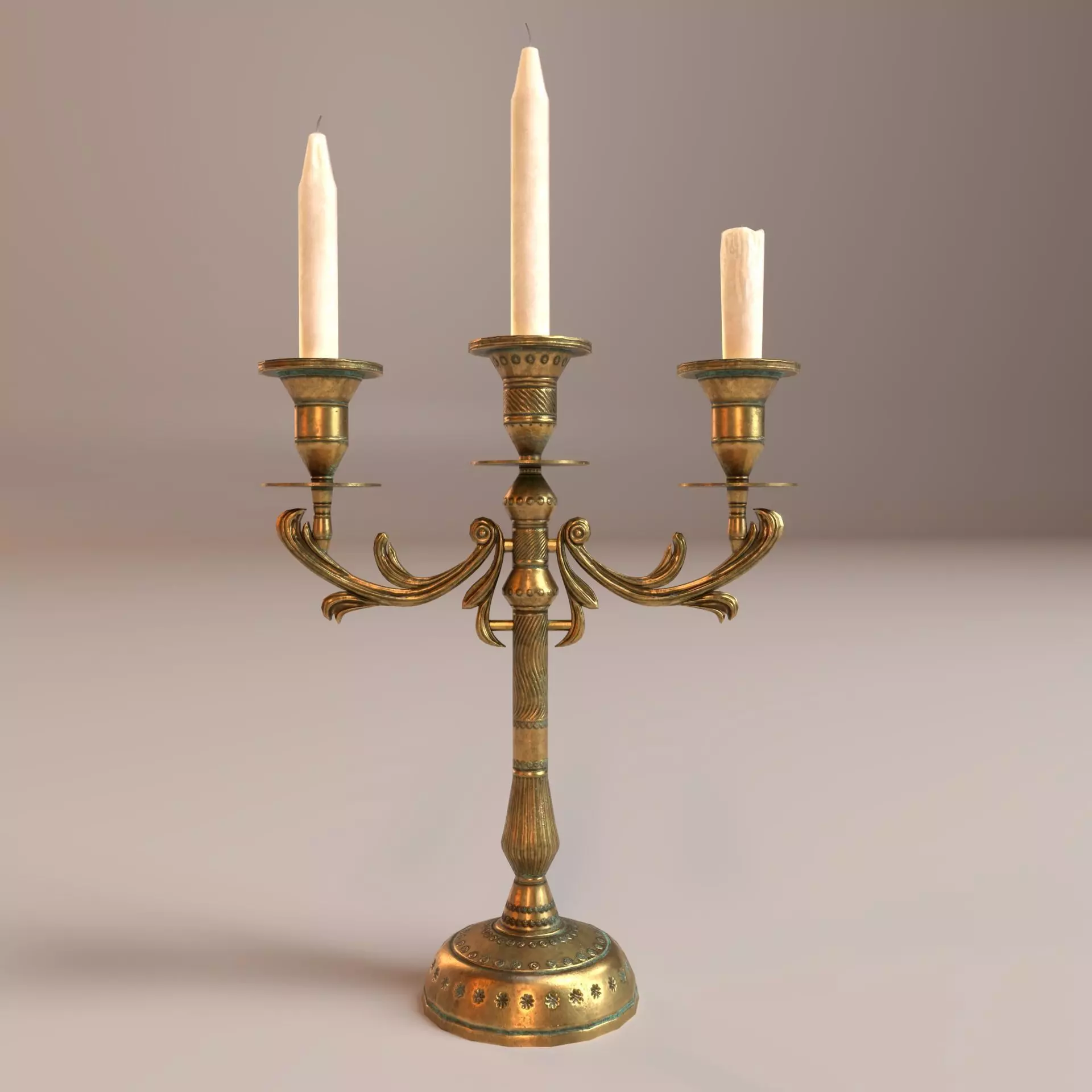Candle holder and candles Low-poly 3D model_0