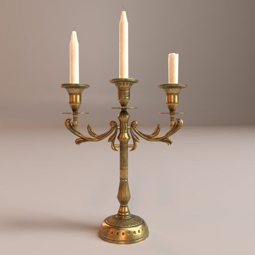 Candle holder and candles Low-poly 3D model