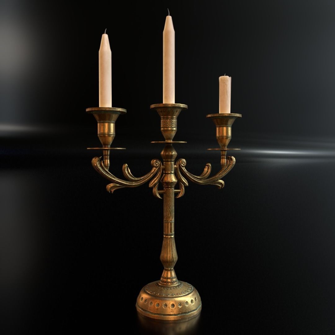 Candle holder and candles Low-poly 3D model_1