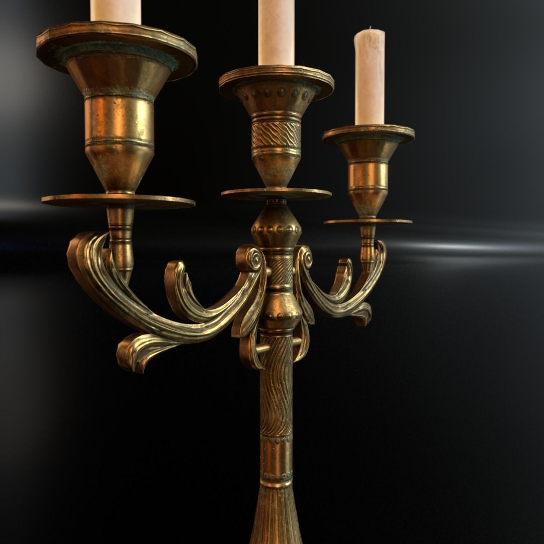 Candle holder and candles Low-poly 3D model_2