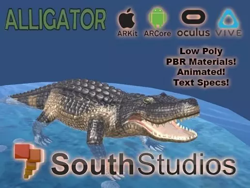 Animated Alligator AR VR Unity 3dsmax Low-poly 3D model_0