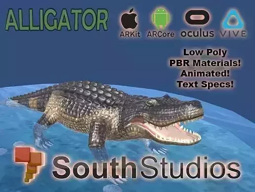 Animated Alligator AR VR Unity 3dsmax Low-poly 3D model