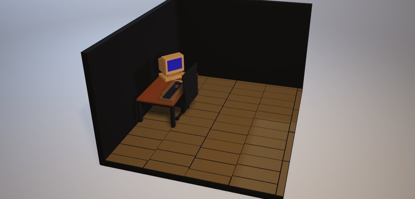 Low poly office room with desk and computer Free low-poly 3D model_2