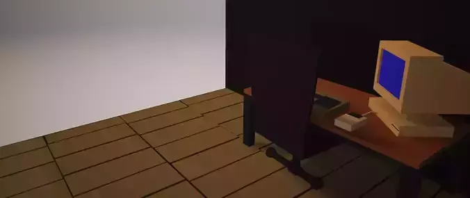 Low poly office room with desk and computer