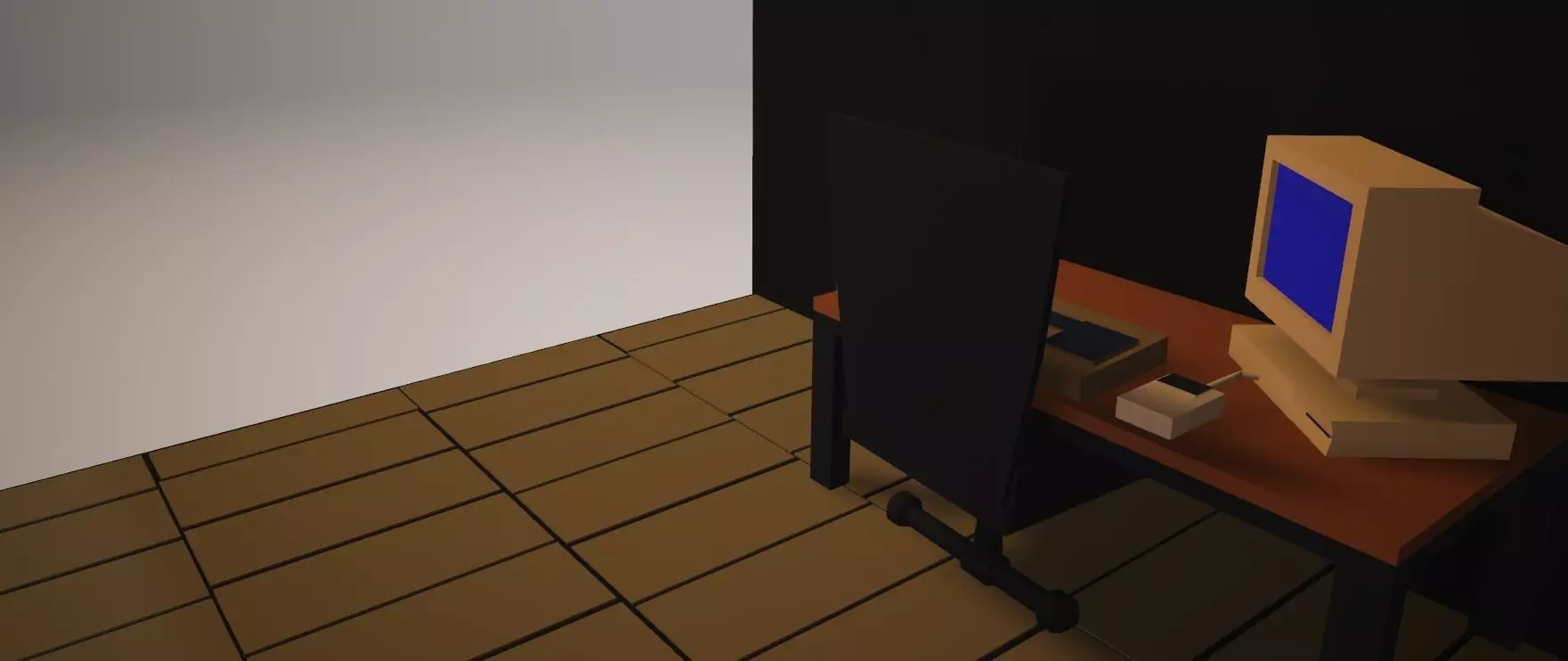Low poly office room with desk and computer Free low-poly 3D model_0