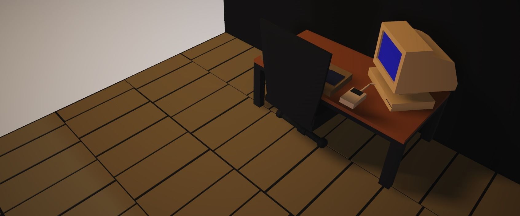 Low poly office room with desk and computer Free low-poly 3D model_3