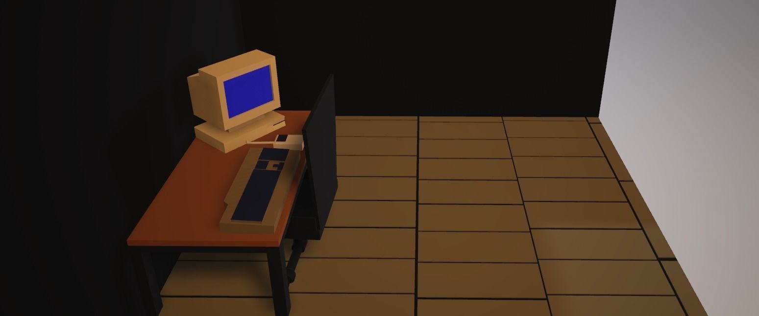 Low poly office room with desk and computer Free low-poly 3D model_1