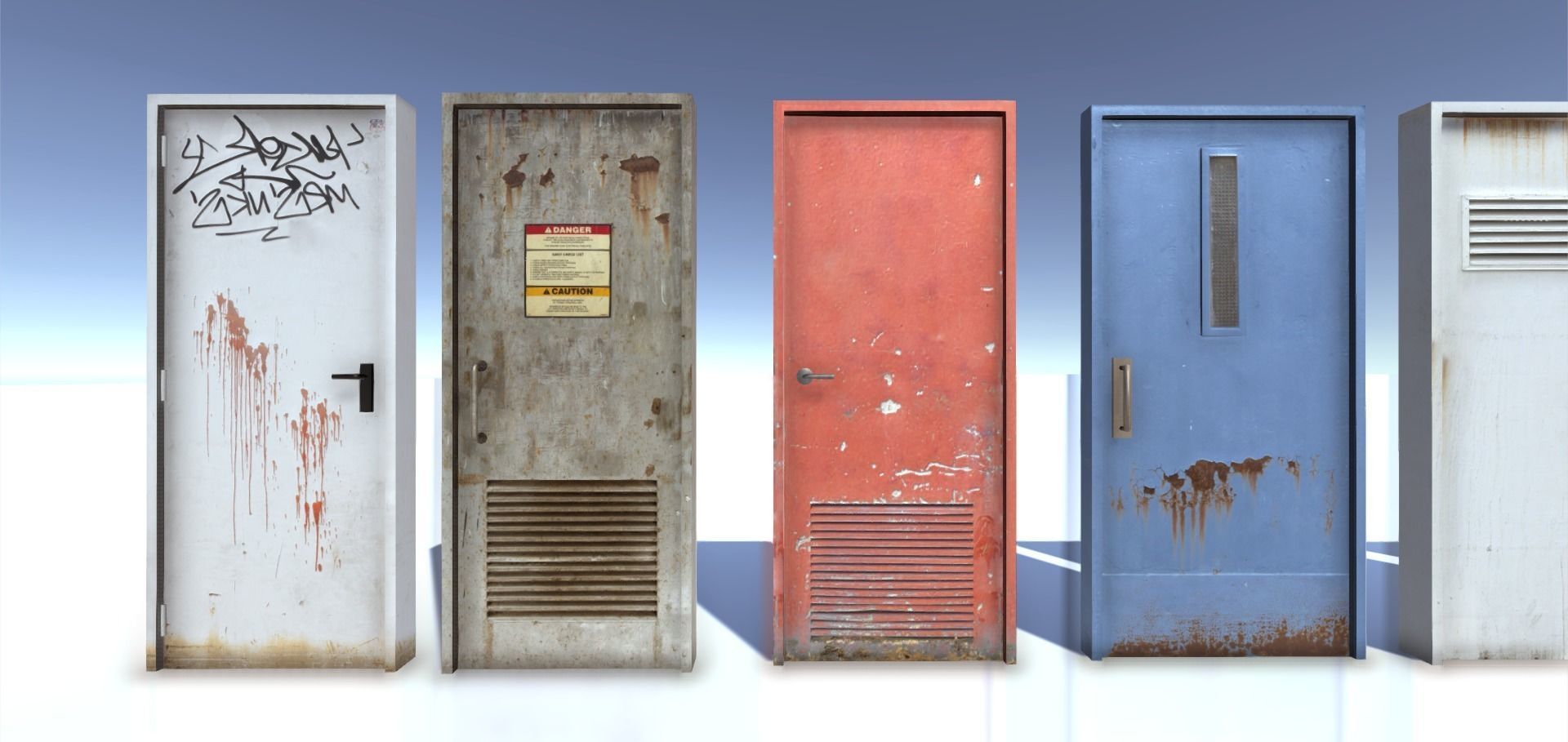 Run down doors Low-poly 3D model_4