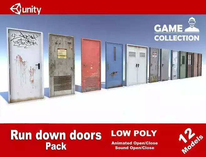 Run down doors Low-poly 3D model