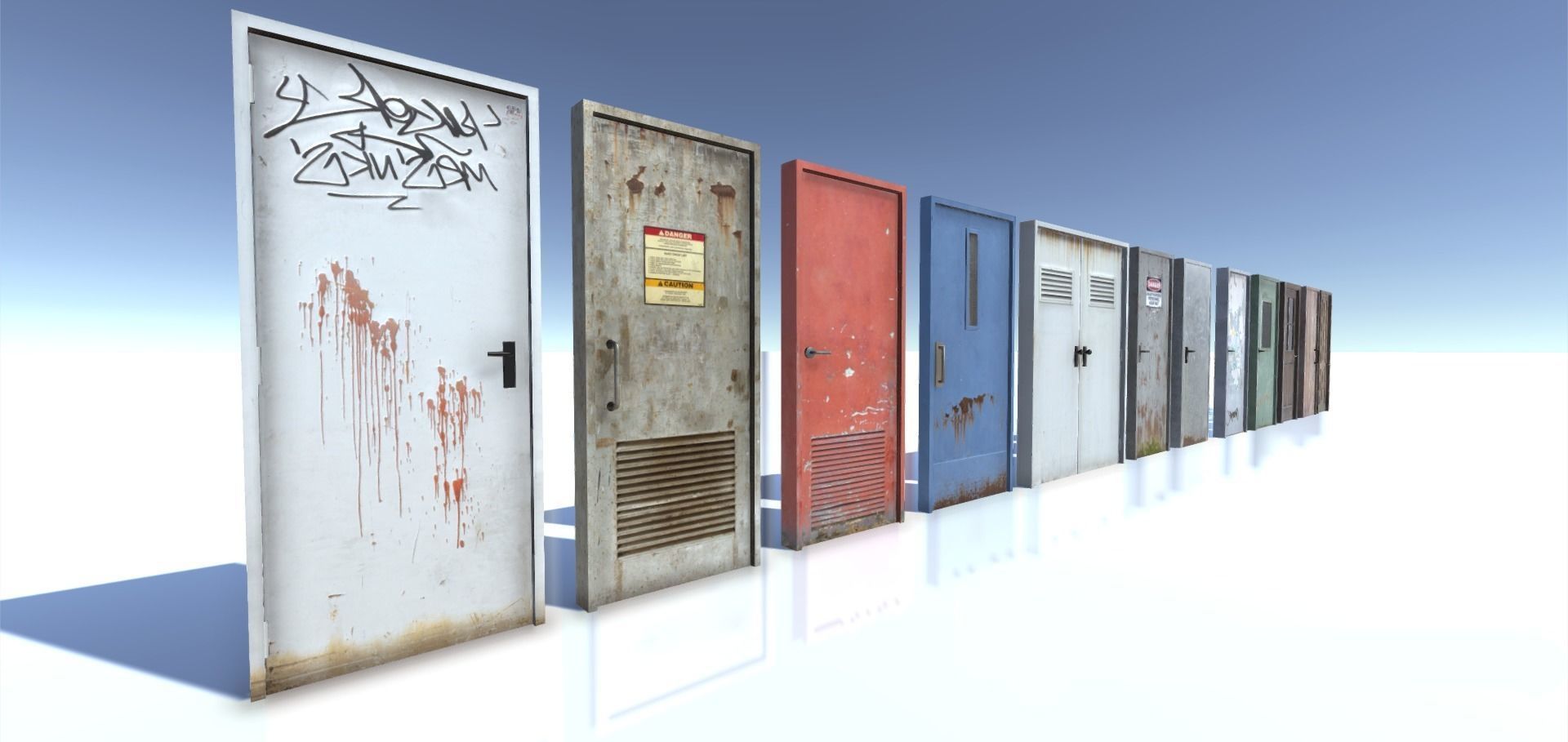 Run down doors Low-poly 3D model_1