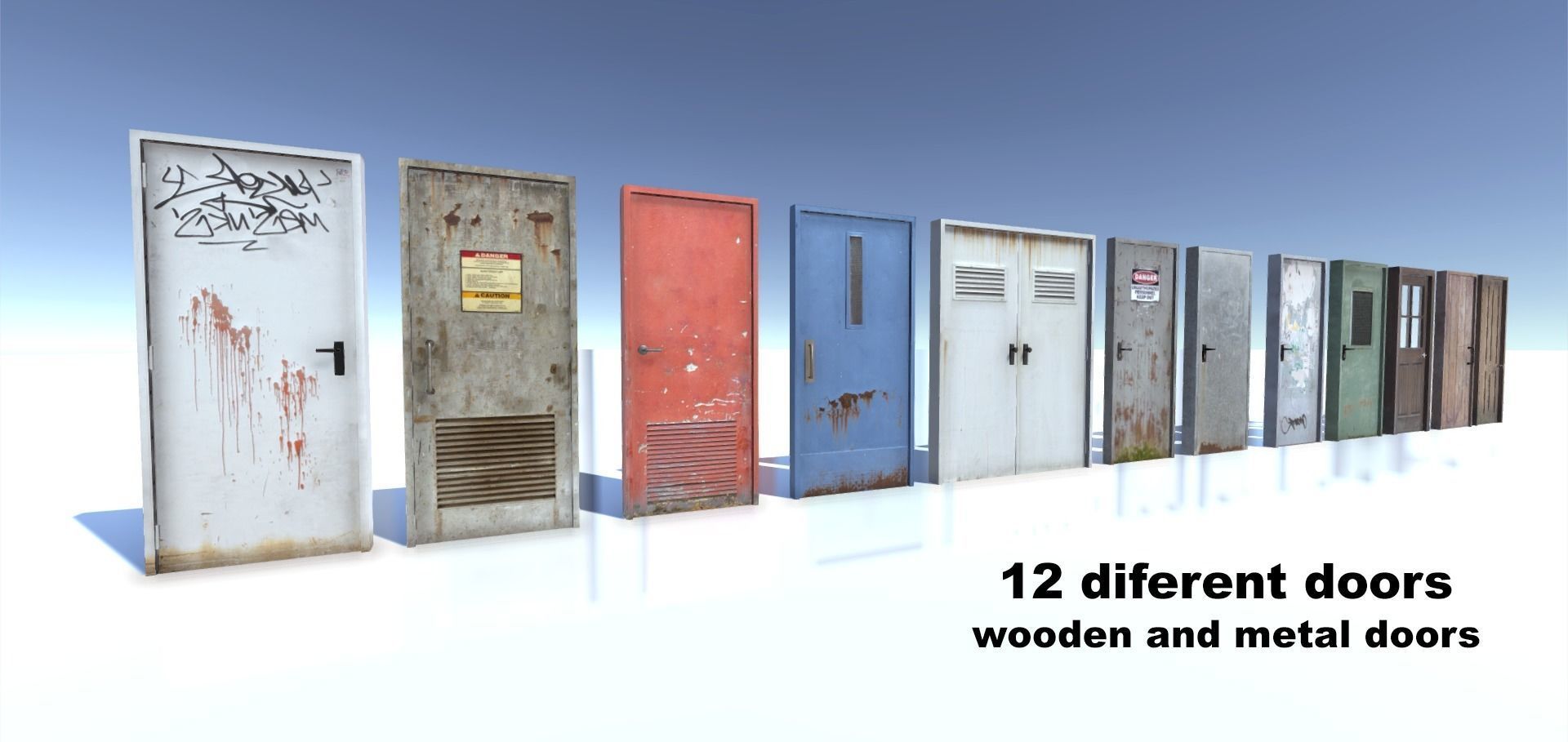 Run down doors Low-poly 3D model_2